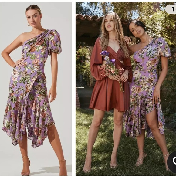 NWT Astr Santorini Floral One Shoulder Midi Purple Dress size Medium reg $168 - Picture 1 of 10